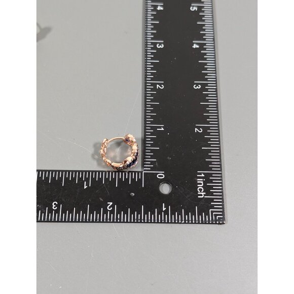 Bomb Party Faux Sapphire CZ Rose Gold Tone Hoop Huggie Earrings Pierced - Picture 9 of 10